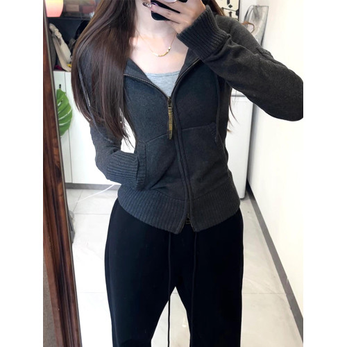 慵嬾風高級感顯瘦灰色毛衣外套女秋冬季2026新款外穿連帽針織開衫