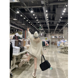 PPHOME溫柔風軟糯仿貂毛毛衣短外套女秋季慵懶寬鬆中長款開衫上衣