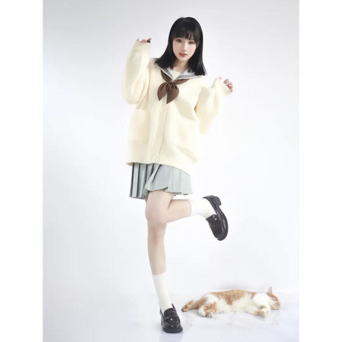 秋冬款仿水貂絨JK針織衫開衫寬松百搭慵懶風長袖外套高級感毛衣女