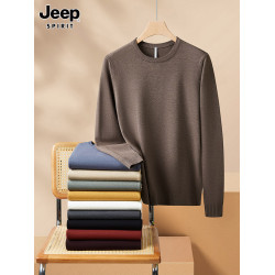 吉普男士保暖雙色紗圓領針織衫2025新款中年秋冬高級感加絨毛衣男