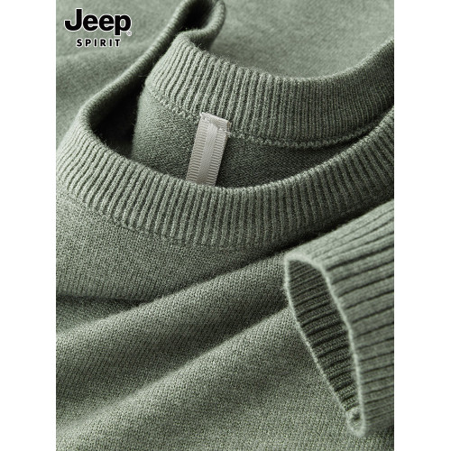 吉普男士保暖雙色紗圓領針織衫2025新款中年秋冬高級感加絨毛衣男