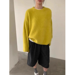 圓領水貂絨毛衣女秋冬季韓系軟糯寬鬆慵嬾風高級感套頭針織衫上衣