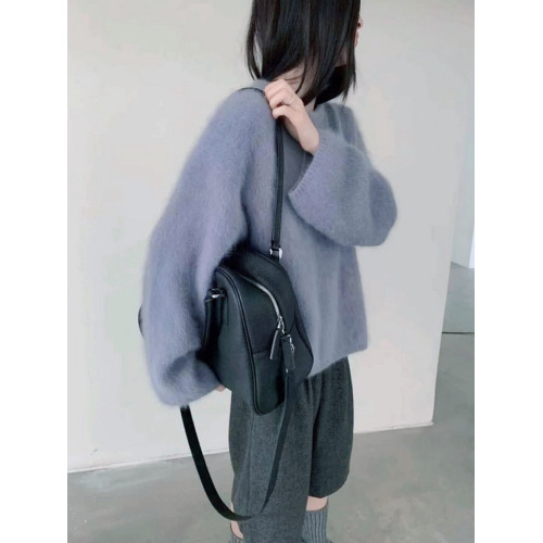 圓領水貂絨毛衣女秋冬季韓系軟糯寬鬆慵嬾風高級感套頭針織衫上衣