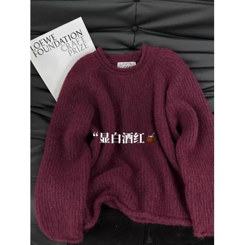 正版高品質！高級感圓領針織衫上衣女秋冬寬鬆慵嬾軟糯套頭毛衣女