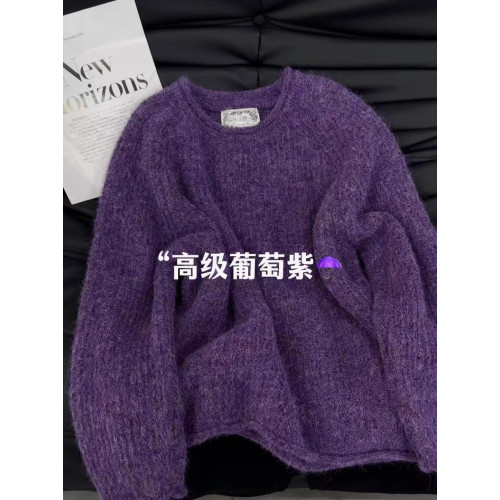 正版高品質！高級感圓領針織衫上衣女秋冬寬鬆慵嬾軟糯套頭毛衣女