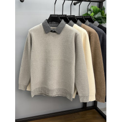 【一體絨】襯衫領假兩件毛衣男加厚加絨保暖上衣雪尼爾針織打底衫