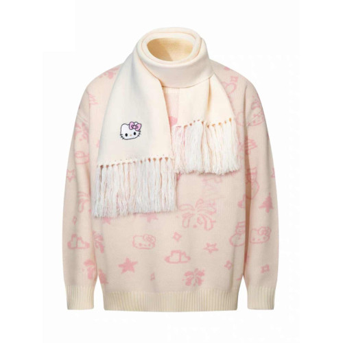 卡通凱蒂貓日系復古慵嬾風毛衣女秋冬寬鬆外穿學生軟糯針織衫上衣