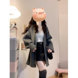 灰色韓系高級感毛衣外套女早秋2025新款中長款慵嬾風加厚針織上衣