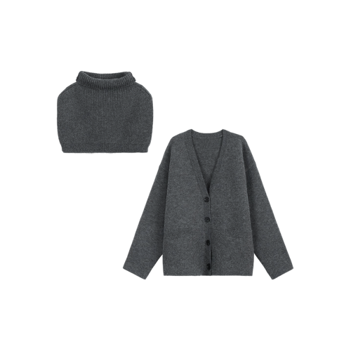 灰色韓系高級感毛衣外套女早秋2025新款中長款慵嬾風加厚針織上衣