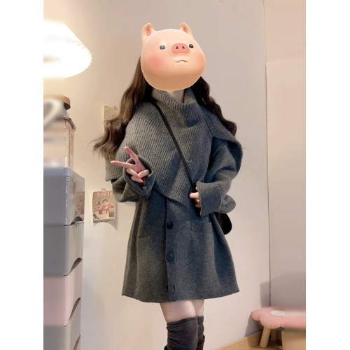 灰色韓系高級感毛衣外套女早秋2025新款中長款慵嬾風加厚針織上衣