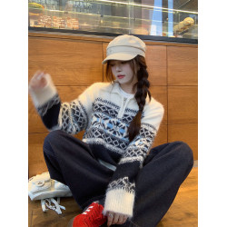 蘇三三費爾島高領毛衣女慵嬾高級感半拉鍊設計感小衆羊毛針織上衣