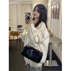 高級感超好看毛衣女秋冬外穿寬松慵懶風中長款白色針織外套開衫