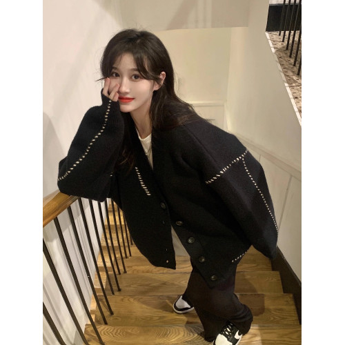 高級感超好看毛衣女秋冬外穿寬松慵懶風中長款白色針織外套開衫 高級感超好看毛衣女秋冬外穿寬松慵懶風中長款白色針織外套開衫