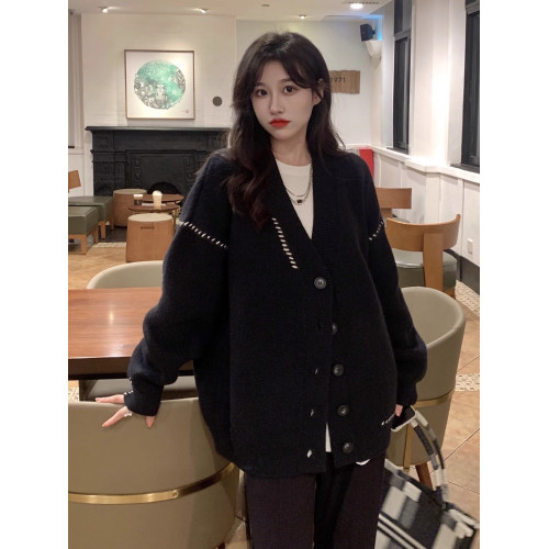 高級感超好看毛衣女秋冬外穿寬松慵懶風中長款白色針織外套開衫 高級感超好看毛衣女秋冬外穿寬松慵懶風中長款白色針織外套開衫