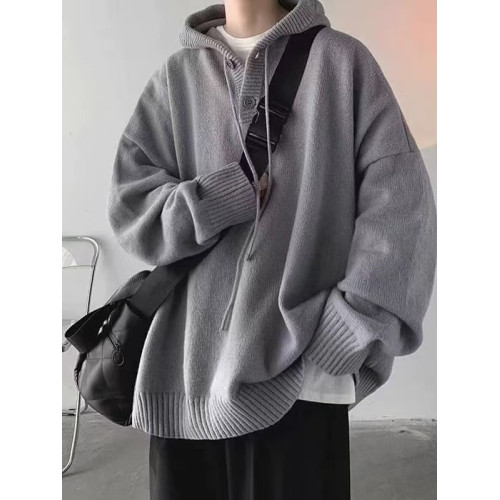 日系連帽毛衣男三件套慵懶風秋冬青少年寬松高級感潮牌針織衫套裝