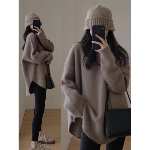 溫柔風軟糯2025衣女秋冬新款寬松慵懶高級感中長款針織保暖上衣厚 溫柔風軟糯2025衣女秋冬新款寬松慵懶高級感中長款針織保暖上衣厚