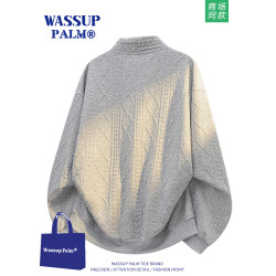 WASSUP PALM毛衣男2025新款秋冬加絨寬松休閒大碼提花針織衫外套