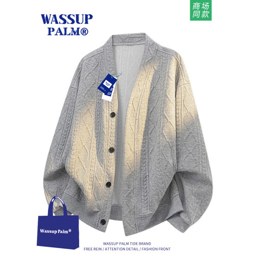 WASSUP PALM毛衣男2025新款秋冬加絨寬松休閒大碼提花針織衫外套