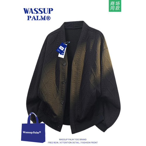 WASSUP PALM毛衣男2025新款秋冬加絨寬松休閒大碼提花針織衫外套