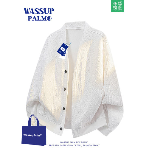 WASSUP PALM毛衣男2025新款秋冬加絨寬松休閒大碼提花針織衫外套