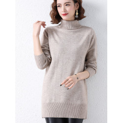 鄂爾多斯市羊絨衫打底內搭秋中長款100純羊毛高領毛衣女冬季加厚