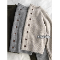 高級感復古圓領毛衣外套女2025秋冬新款簡約短款慵懶軟糯針織開衫