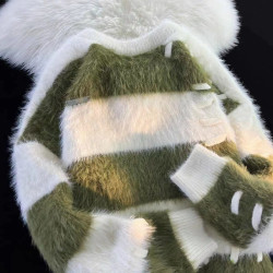 秋冬季日系軟糯水貂絨條紋毛衣男女外穿設計感情侶裝針織衫外套潮