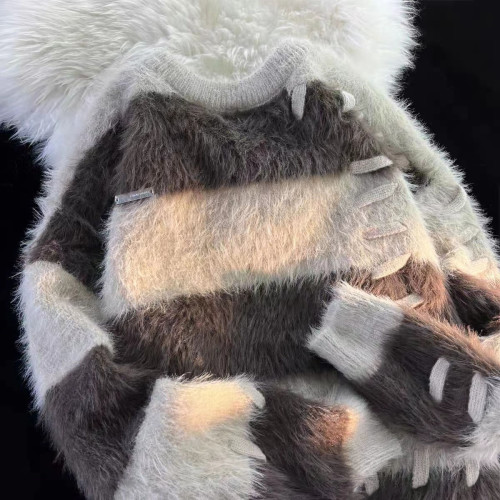 秋冬季日系軟糯水貂絨條紋毛衣男女外穿設計感情侶裝針織衫外套潮