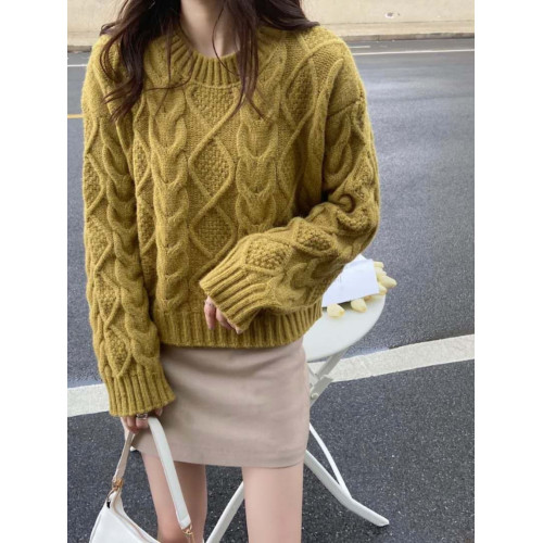 小個子針織上衣女2023年春秋新款時尚氣質圓領套頭加厚短款毛衣潮