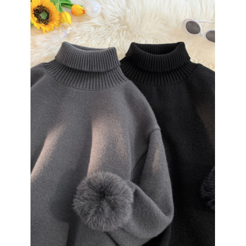 秋冬純色高領毛衣男加絨加厚寬松簡約翻領針織衫保暖內搭長袖潮流