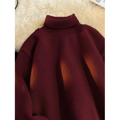 秋冬純色高領毛衣男加絨加厚寬松簡約翻領針織衫保暖內搭長袖潮流