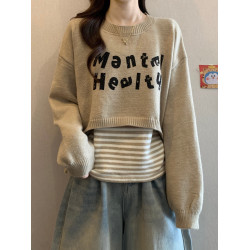 2025秋冬新款韓版條紋吊帶背心外搭罩衫針織衫毛衣曡穿上衣套裝女