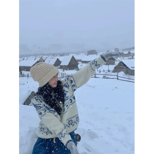 Pumpkin/冬日滑雪 北歐復古費爾島聖誕樹毛衣寬松針織開衫外套女 Pumpkin/冬日滑雪 北歐復古費爾島聖誕樹毛衣寬松針織開衫外套女