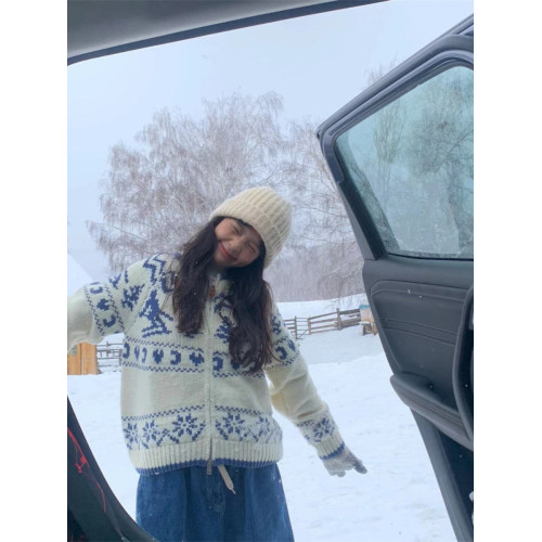 Pumpkin/冬日滑雪 北歐復古費爾島聖誕樹毛衣寬松針織開衫外套女 Pumpkin/冬日滑雪 北歐復古費爾島聖誕樹毛衣寬松針織開衫外套女