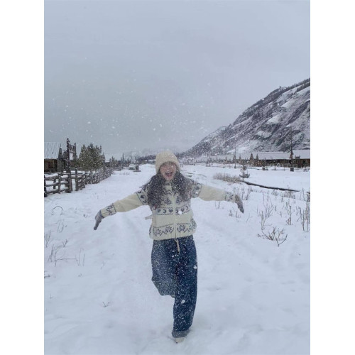 Pumpkin/冬日滑雪 北歐復古費爾島聖誕樹毛衣寬松針織開衫外套女 Pumpkin/冬日滑雪 北歐復古費爾島聖誕樹毛衣寬松針織開衫外套女