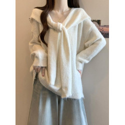 假兩件披肩海軍領黃色正肩毛衣女2025秋冬大碼胖mm中長款針織上衣