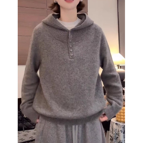 灰色連帽毛衣女大碼胖MM秋冬慵懶風寬松顯瘦減齡洋氣針織帽衫上衣 灰色連帽毛衣女大碼胖MM秋冬慵懶風寬松顯瘦減齡洋氣針織帽衫上衣