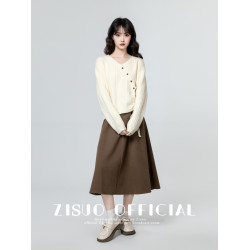 杏色慵懶風毛衣女2026春秋新款寬鬆抽繩設計感套頭v領針織衫上衣