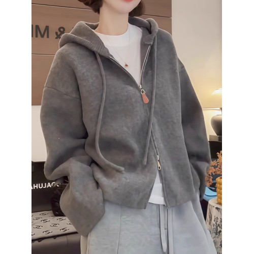 灰色連帽針織毛衣開衫外套女秋冬新款大碼胖MM韓系慵嬾風寬鬆上衣