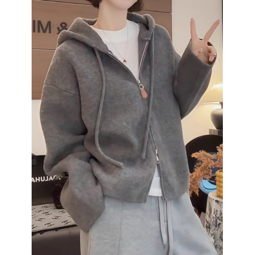 灰色連帽針織毛衣開衫外套女秋冬新款大碼胖MM韓系慵嬾風寬鬆上衣