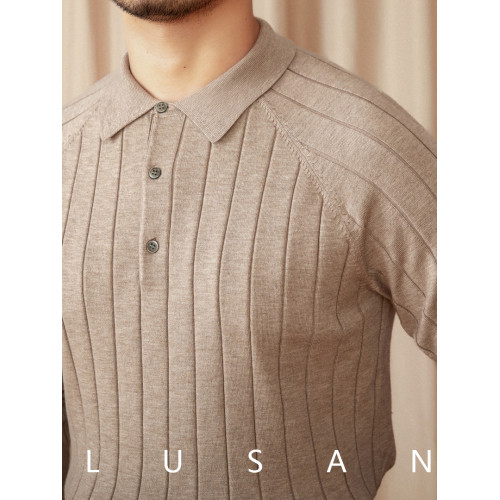 鹿三先生秋冬英倫修身翻領長袖POLO薄款羊毛+桑蠶絲打底針織衫男