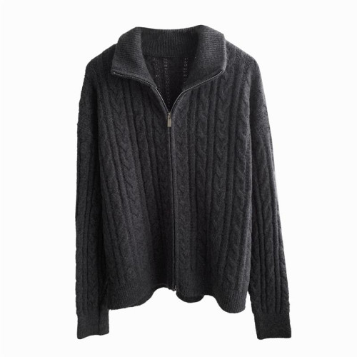 半高領雙拉鍊麻花翻領開衫加厚保暖寬松韓版秋冬麻花毛衣外套上衣 半高領雙拉鍊麻花翻領開衫加厚保暖寬松韓版秋冬麻花毛衣外套上衣