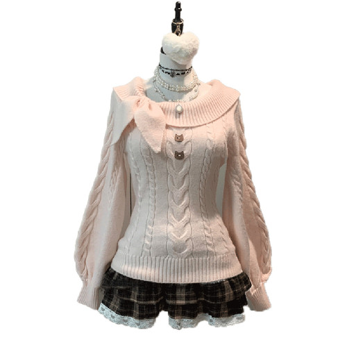 奈奈風兔耳結針織衫收腰毛衣女秋冬新款套頭顯瘦學院風jk毛衫