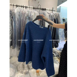 十三行2025秋季新款韓版時尚百搭寬松顯瘦斜肩套頭粗線針織衫毛衣