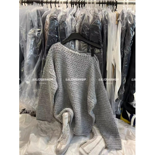 十三行2025秋季新款韓版時尚百搭寬松顯瘦斜肩套頭粗線針織衫毛衣 十三行2025秋季新款韓版時尚百搭寬松顯瘦斜肩套頭粗線針織衫毛衣