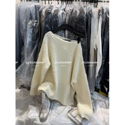 十三行2025秋季新款韓版時尚百搭寬松顯瘦斜肩套頭粗線針織衫毛衣 十三行2025秋季新款韓版時尚百搭寬松顯瘦斜肩套頭粗線針織衫毛衣