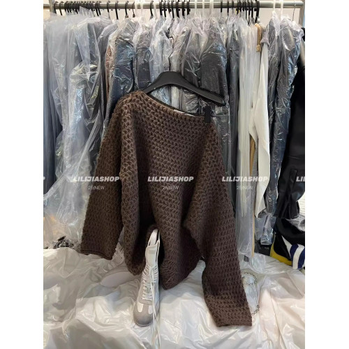 十三行2025秋季新款韓版時尚百搭寬松顯瘦斜肩套頭粗線針織衫毛衣 十三行2025秋季新款韓版時尚百搭寬松顯瘦斜肩套頭粗線針織衫毛衣