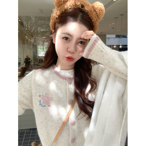 曾小鹹 韓系秋季刺綉毛衣外套女秋冬小個子寬鬆慵嬾針織開衫上衣