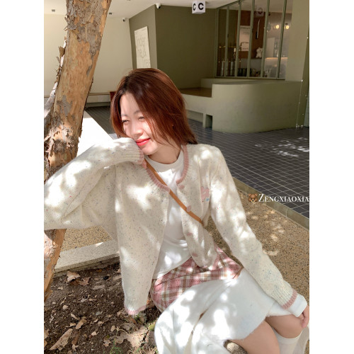 曾小鹹 韓系秋季刺綉毛衣外套女秋冬小個子寬鬆慵嬾針織開衫上衣