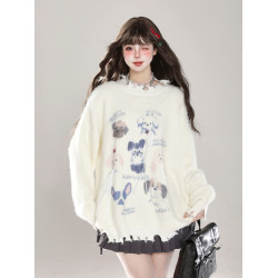 可愛甜美軟糯毛衣女秋冬季奶fufu卡通小狗慵懶風休閒水貂絨針織衫